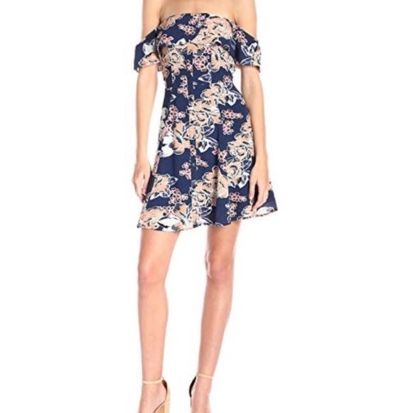 Lovers + Friends Woman's Sz XS Blue Vineyard Floral Off the Shoulder Dress - Picture 2 of 12